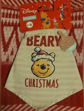Disney Winnie the Pooh Cream & Red Striped Reversible Pet Bandana, L/XL